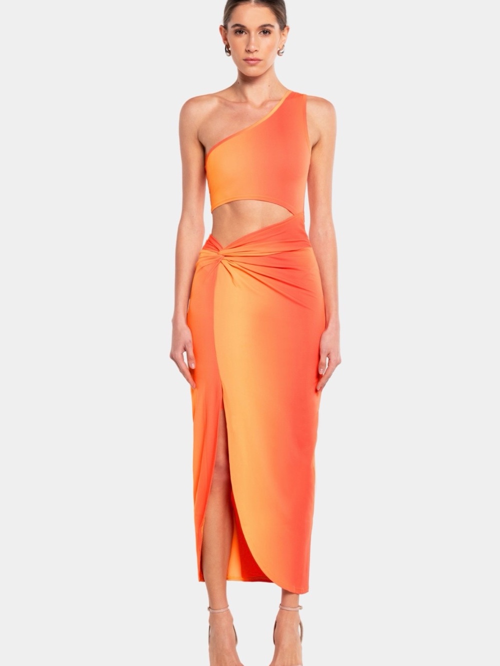 OW Collection Isabel Dress Gradient Print Cutout One Shoulder Maxi Size S NWT